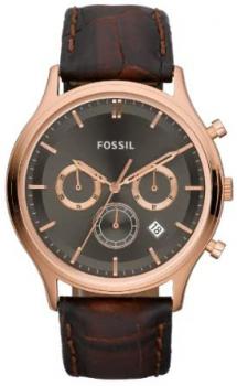 Fossil Men's Heritage Chronograph Watch Fs4639 with Gunmetal Dial, Rose Gold IP Case and Brown Leather Strap