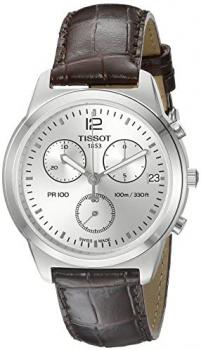 TISSOT PR100 T0494171603700 GENTS PINK LEATHER STAINLESS STEEL CASE DATE WATCH