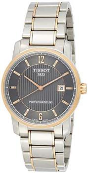 Tissot Men's 40mm Silver-Tone Titanium Bracelet &amp; Case Automatic Black Dial Analog Watch T0874075506700