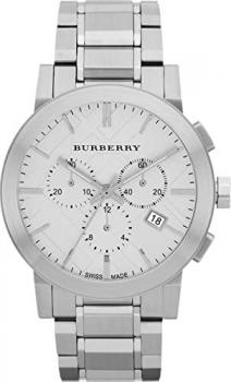 Sale! Authentic Burberry The City Luxury Women 42mm Round Chronograph Watch Stainless Steel Band Silver Date Dial BU9350