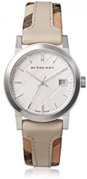 SALE! Authentic Burberry LUXURY RARE Watch Womens Unisex Men The City Haymarket Check Fabric Authentic Leather Silver Dial Date BU9132