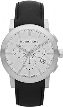 SALE! Authentic Swiss Burberry LUXURY Chronograph Watch Men Unisex The City Black Leather Silver Date Dial BU9355
