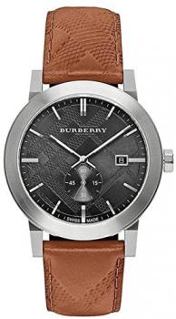 Burberry Men's Swiss Chronograph The City Brown Leather Strap Timepiece 42mm BU9905
