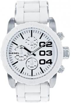 Stainless Steel Case Silicone Bracelet Chronograph White Dial