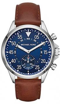 Michael Kors Men's Silvertone Leather Strap Gage Hybrid Smart Watch MKT4006 (Renewed)