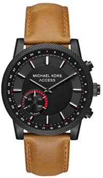 Michael Kors MKT4026 Access Men's Hutton Hybrid Quartz Stainless Steel and Leather Casual Smartwatch Brown
