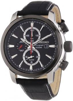 Seiko Men's Chronograph Quartz Watch with Leather Strap &ndash; SNAF47P2