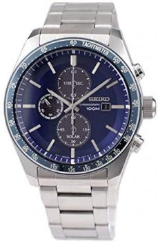 Seiko Solar Mens Analogue Solar Watch with Stainless Steel Bracelet SSC719P1