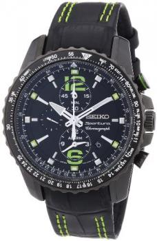 Seiko Men's Chronograph Quartz Watch with Leather Strap &ndash; SNAE97P1