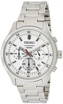 Seiko Seiko Mens Sports Chrono Silver Bracelet White Dial SKS583P1