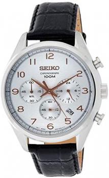Seiko Mens Chronograph Quartz Watch with Leather Strap SSB227P1