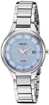 Seiko Womens Coutura Solar Silver Bracelet Light Blue Dial SUT351P9