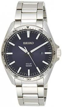 SEIKO Mens Analogue Solar Powered Watch with Stainless Steel Strap SNE483P1