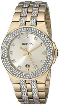 Bulova Men's 98B174 Swarovski Crystal Gold Tone Watch