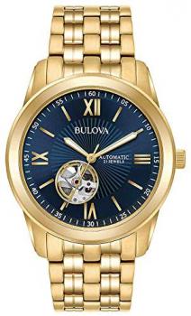 Bulova Men's Goldtone Automatic Bracelet Watch, Blue Dial