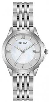 Bulova Ladies Classic Stainless Steel Mother Of Pearl Date Dial Bracelet Watch 96M151
