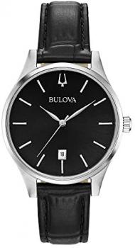 Bulova Watches 96M147 Classic Silver &amp; Black Leather Ladies Watch