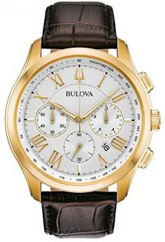 Bulova Mens Chronograph Quartz Watch with Leather Strap 97B169