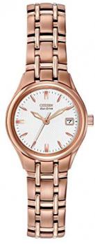 Citizen Women's Silhouette Quartz Watch with White Dial Analogue Display and Rose Gold Stainless Steel Gold Plated Bracelet EW1263-52A