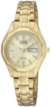 Citizen Women's Quartz Watch with Black Dial Analogue Display Quartz Yellow Gold EW314256PE