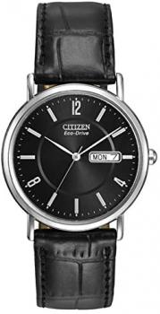 Citizen Men's Eco-Drive Watch with Black Dial Analogue Display and Black Leather Strap BM8240-03E