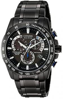 Citizen Men's Eco-Drive Chronograph Watch with a Black Dial and Stainless Steel Bracelet AT4007-54E