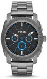 Fossil Men's 45mm Machine Chronograph Watch In Smoke With Blue Accents