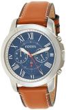 Fossil Men's 44mm Silvertone Grant Watch With Light Brown Leather Strap