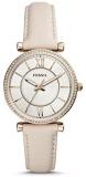 Fossil Carlie Three-Hand Winter with White Leather Strap for Women's Watch ES4465