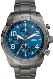Fossil Bronson Chronograph Smoke Stainless Steel Watch with Blue Dial FS5711