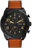Fossil Bronson Chronograph Stainless Steel Watch with Black Dial & Leather S...