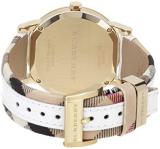 Burberry BU9015 Women's Swiss Heymarket Check Fabric and White Leather Band White Dial Watch