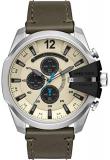 Diesel Mega Chief - Men's Chronograph Watch with Stainless-Steel case and Olive Leather Strap - DZ4464