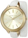 Michael Kors Women's Quartz Watch with Gold Dial Analogue Display and White Leather Strap MK2477