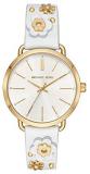 Michael Kors Watches Womens Portia Gold-Tone and White Leather Floral Applique