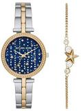 Michael Kors Maci - Women's Watch with Crystal Bracelet Strap and Star Chain Set, Silver/Gold - MK1021