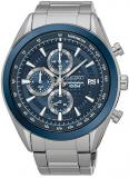 Seiko Men's Analog Chronograph Watch with Date, Stainless Steel Band, Blue Dial - SSB177P1