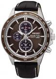 SEIKO Mens Chronograph Solar Powered Watch with Leather Strap SSC503P1