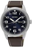 Seiko Solar Mens Analogue Automatic Watch with Leather Bracelet SNE475P1