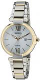 Seiko Women's Quartz Watch with Silver Dial Analogue Display and Gold Stainless Steel Plated SUT154P1