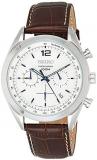 Seiko SSB095P1 Men's Quartz Chronograph Watch with White Dial and Brown Leather Strap