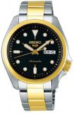 Seiko 5 Sports Black Dial Silver and Gold Stainless Steel Bracelet Men&rsquo;s Watch SRPE60K1