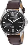 SEIKO Mens Analogue Solar Powered Watch with Leather Strap SNE487P1