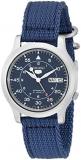 Seiko 5 Men's Automatic Watch with Blue Dial Analogue Display and Blue Fabric