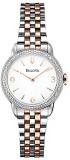 Bulova Diamond Women's Quartz Watch with White Dial Analogue Display and Rose Gold/Silver Ion-Plated Bracelet 98R182
