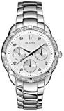 Bulova Diamond Women's Quartz Watch with Silver Dial Analogue Display and Silver Stainless Steel Bracelet 96R195