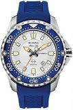 Bulova Marine Star Men's Automatic Watch with Silver Dial Analogue Display and Blue Rubber Strap 98B208