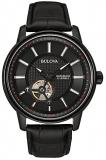 Bulova Automatic Men's Watch with Black Dial Analogue Display and Black Leather Strap 98A139