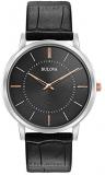 Bulova Men's Analog Quartz Watch with Leather Strap 98A167