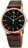 Bulova Men's Rose Gold Tone Date Watch with a Leather Strap